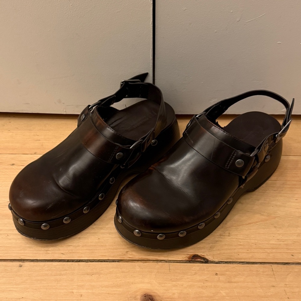 Brown Leather Studded Slingback Clog - Women - Picture 2 of 4